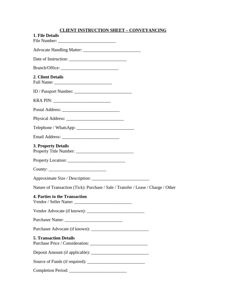 Client Instruction Sheet (Conveyancing) | PDF | Conveyancing