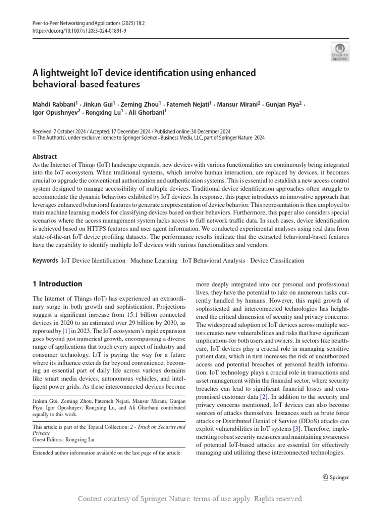 A Lightweight IoT Device Identification Using Enha | PDF | Internet Of ...