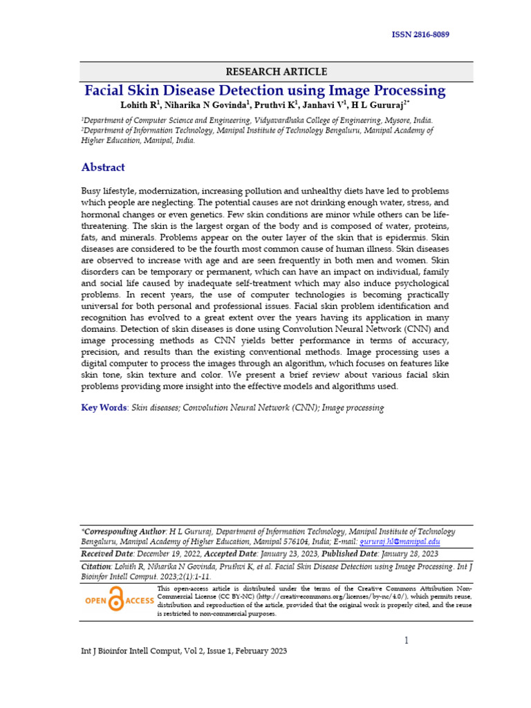 Facial Skin Disease Detection Using Image Processing | PDF | Machine ...