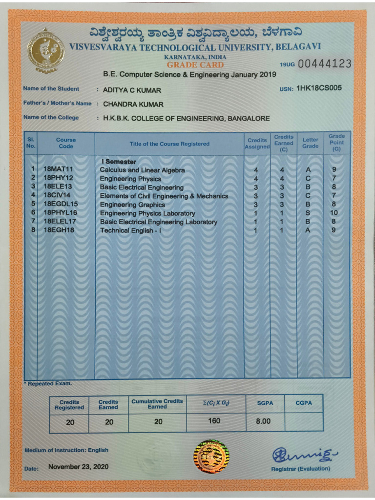 Degree Marksheet | PDF