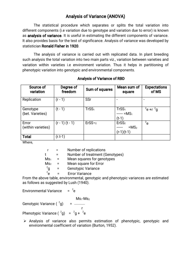 Analysis of Variance (ANOVA) | PDF | Analysis Of Variance | Statistical ...