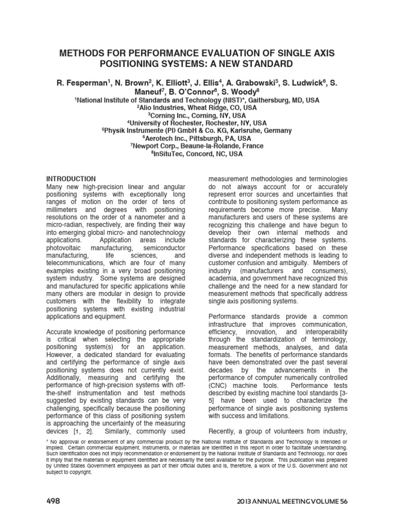 Methods For The Performance Evaluation of Single Axis Positioning ...