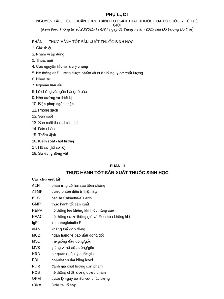 28 2025 TT-ByT Phu Luc I Phan 3 Thuoc Sinh Hoc | PDF