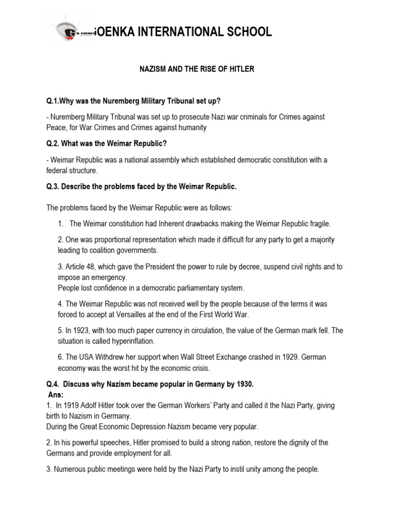 Nazism and Rise of Hitler Notes | PDF | Weimar Republic | Nazi Germany