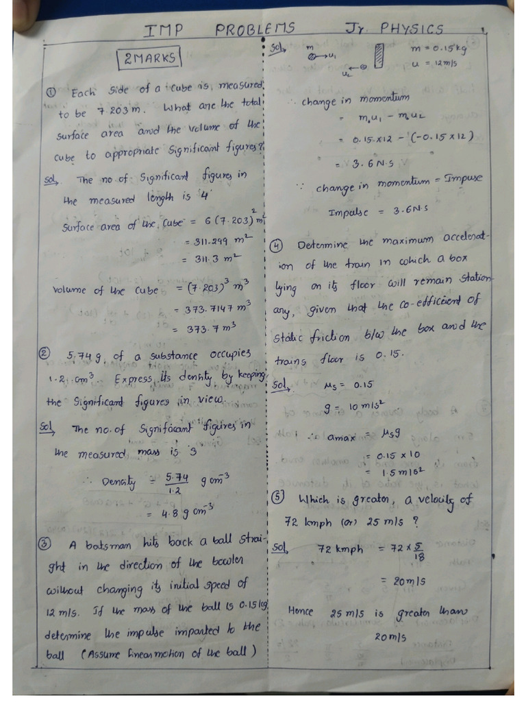 Junior Physics Imp Problems | PDF
