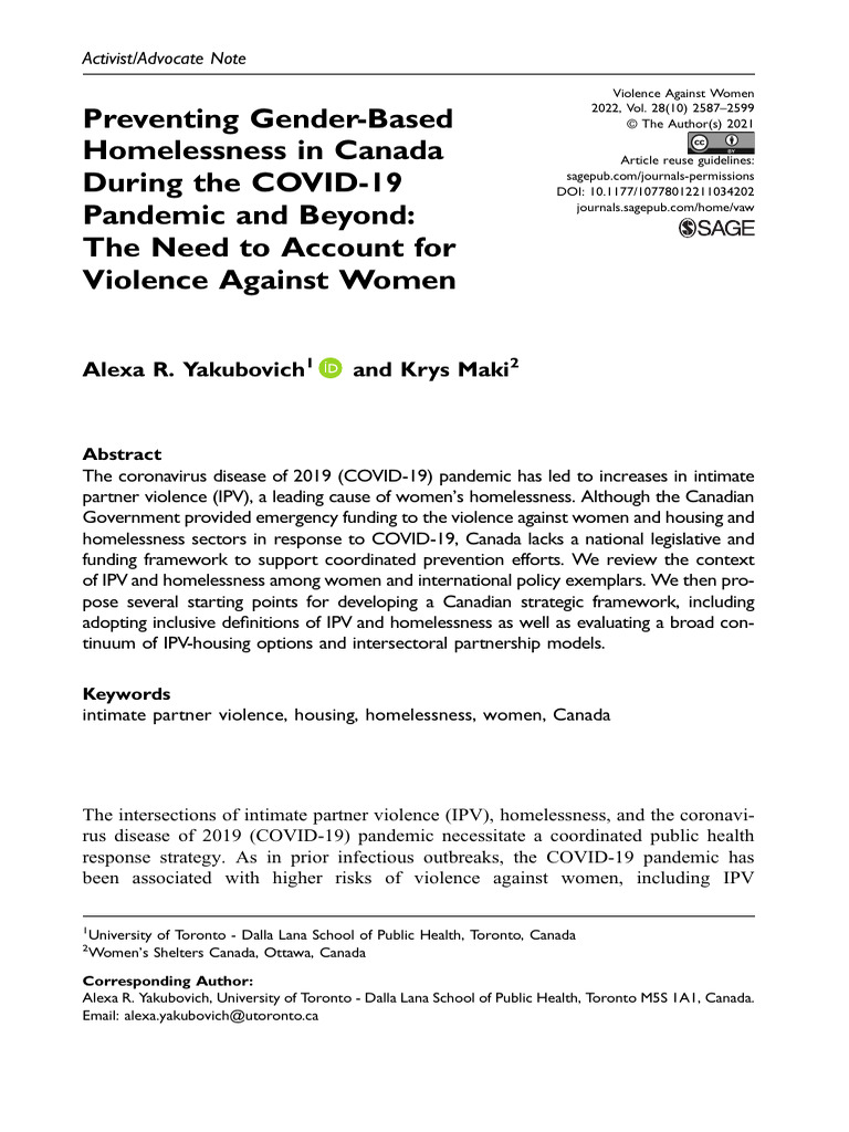 Violence Against Women Pandemic | PDF | Homelessness | Public Health
