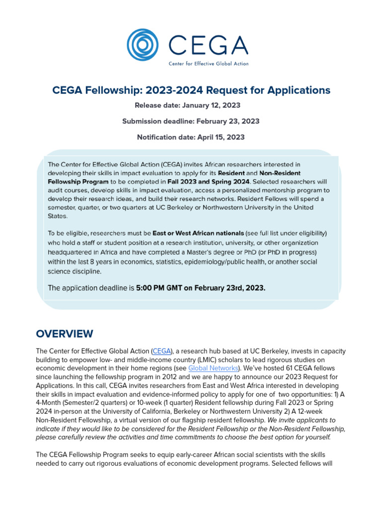 CEGA Fellowship Program - 2023-2024 RFA | PDF