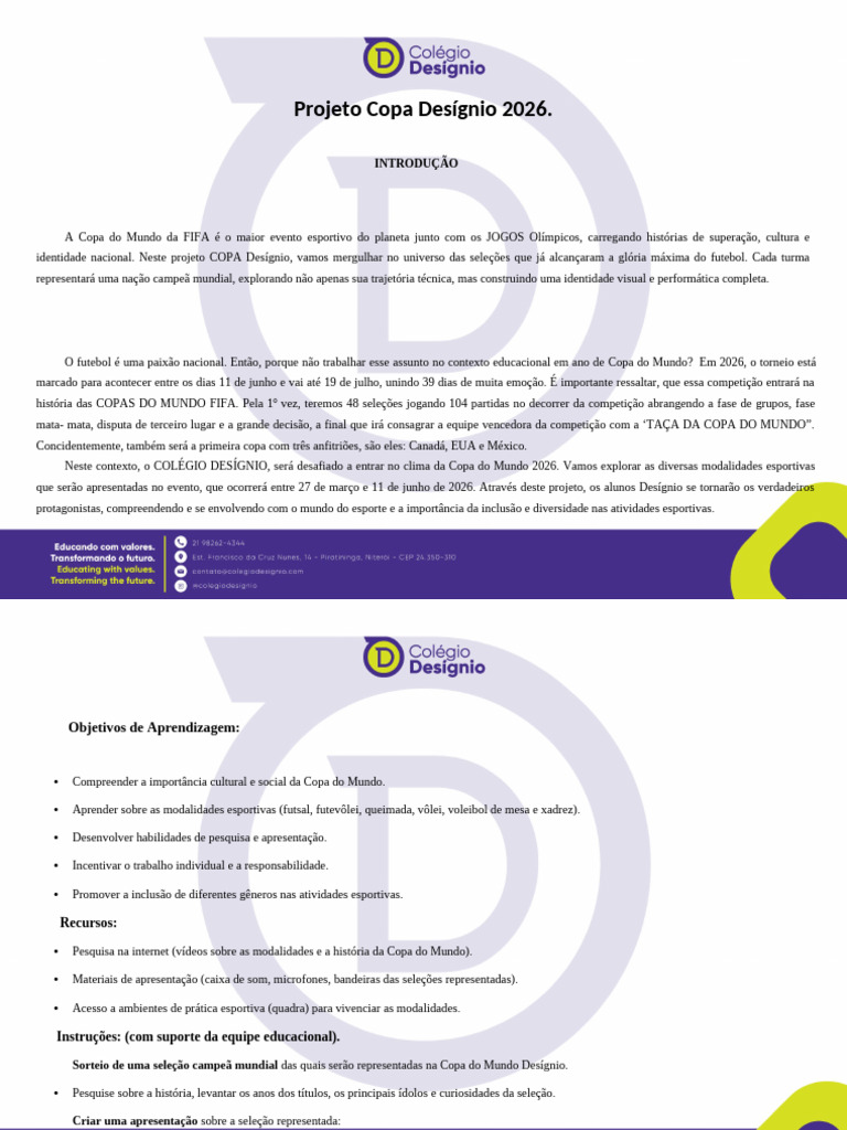 Projeto Copa Desígnio 2026 | PDF