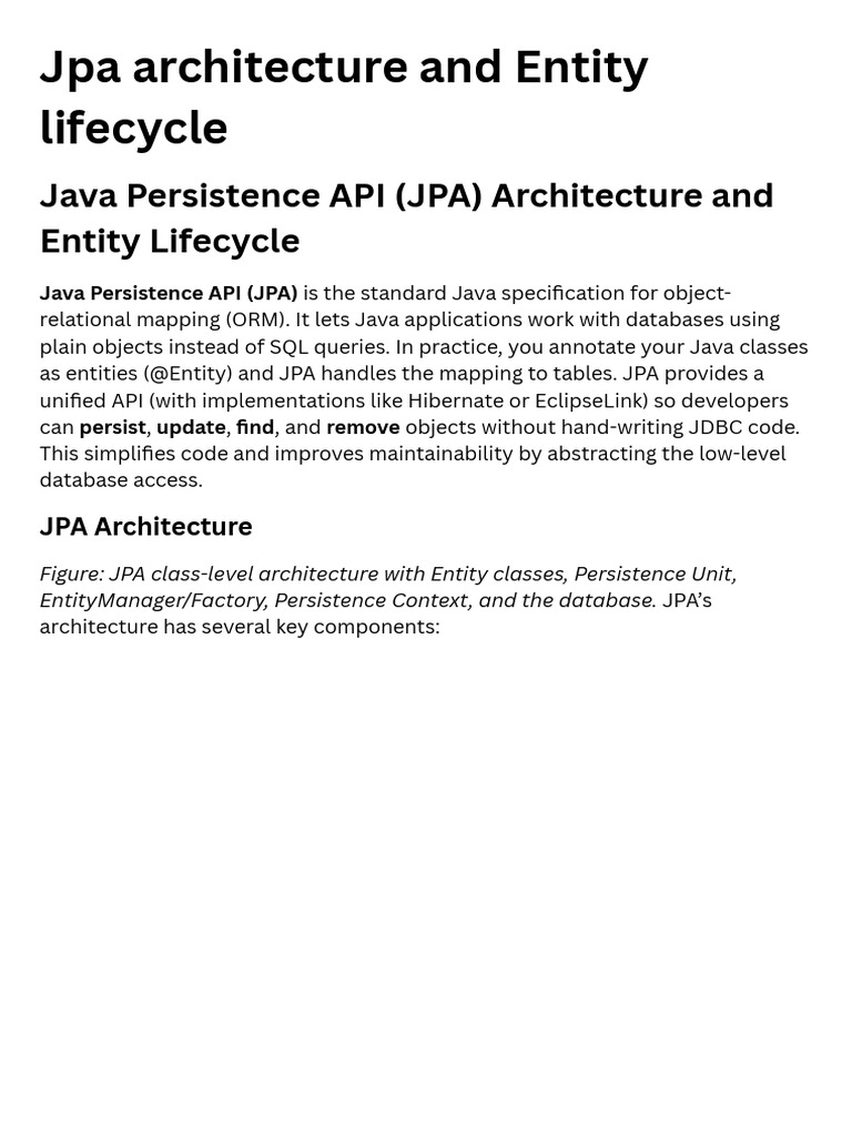 Jpa Architecture and Entity Lifecycle | PDF