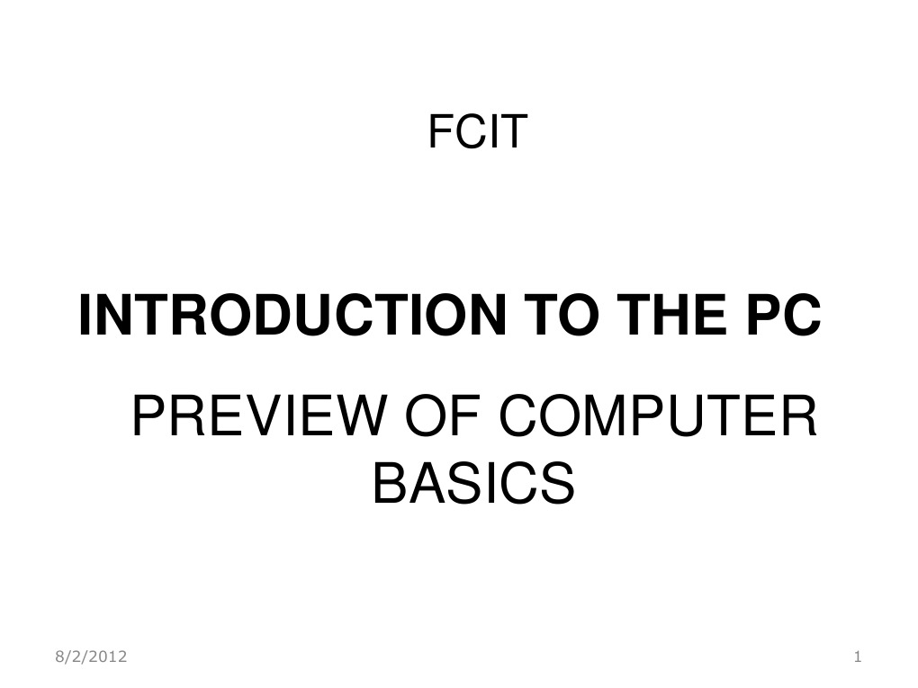 Introduction To The PC Preview of Computer Basics PDF