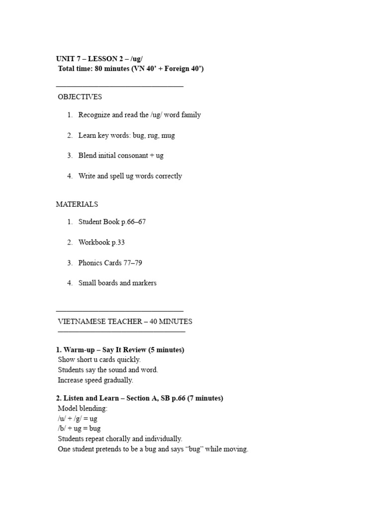 Lesson Plan (Unit 7 - Lesson 2) | PDF | Psycholinguistics | Literacy