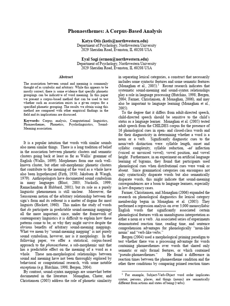 Phonaesthemes A Corpus Based Analysis | PDF | Word | Linguistics