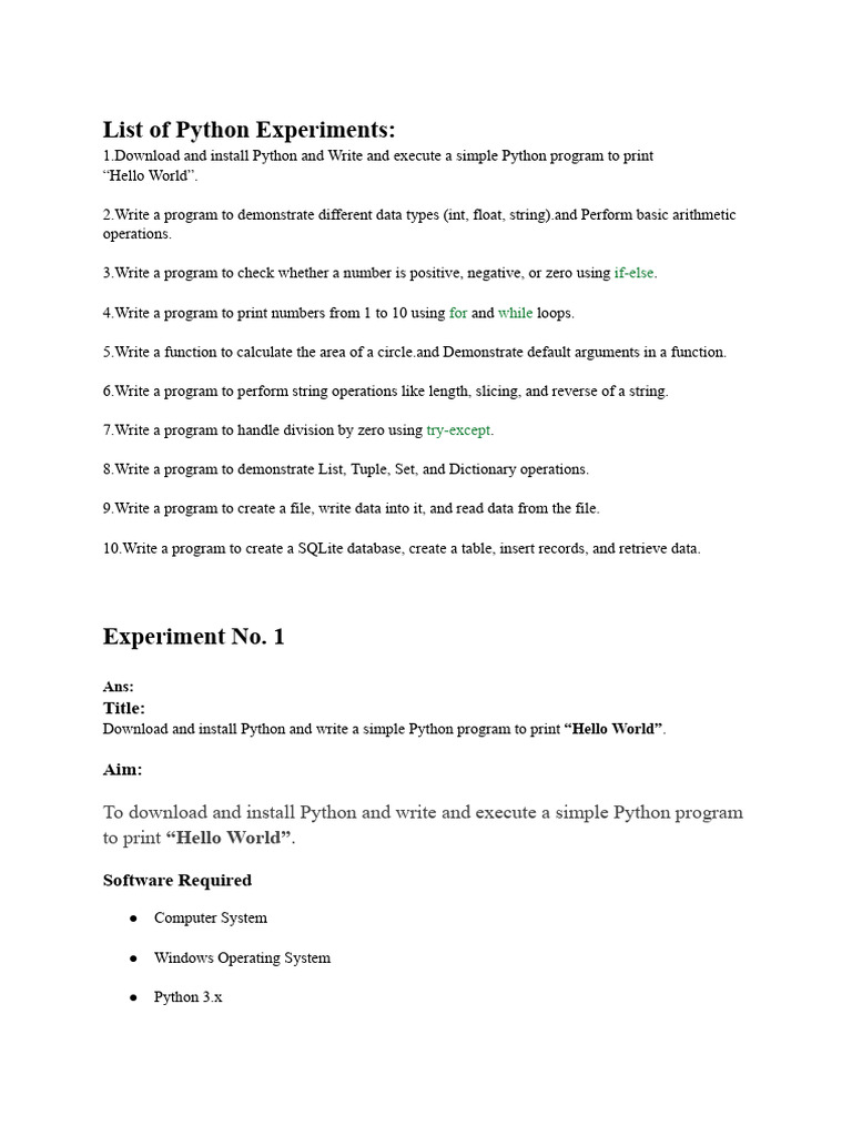 List of Python Experiments | PDF