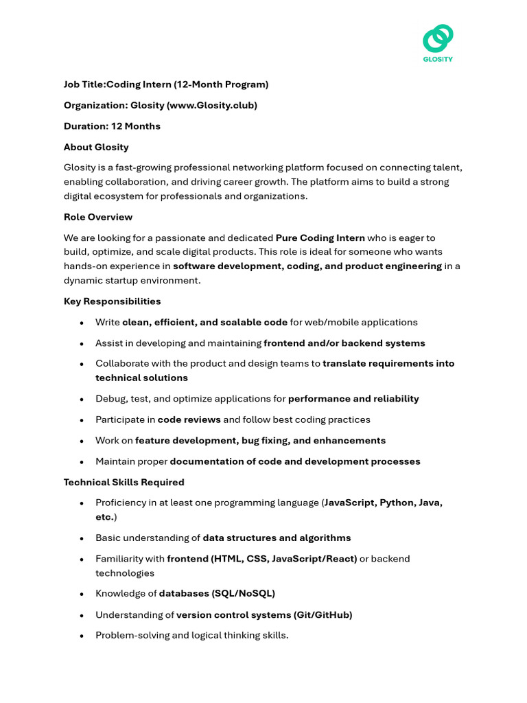 JD - Coding Intern (Glosity) | PDF