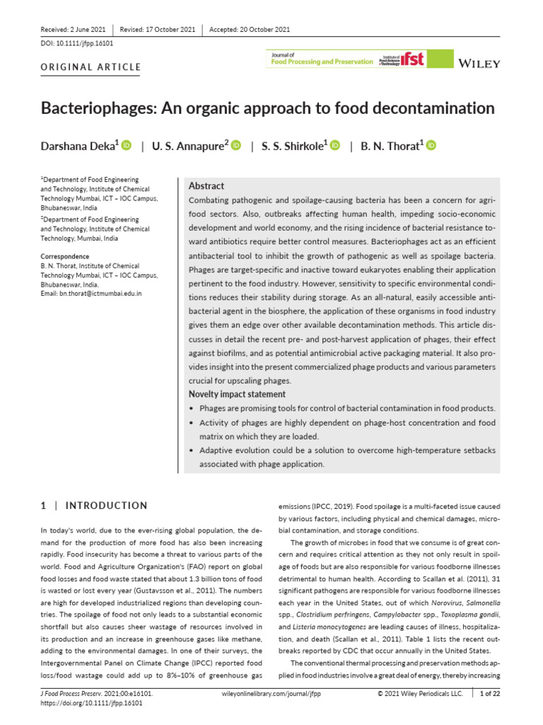 Bacteriophages To Food Decontamination | PDF | Bacteriophage | Microbiology