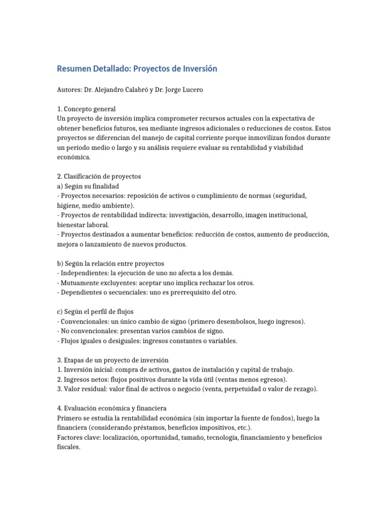 Resumen Proyectos de Inversion | PDF | Tasa interna de retorno | Sector ...