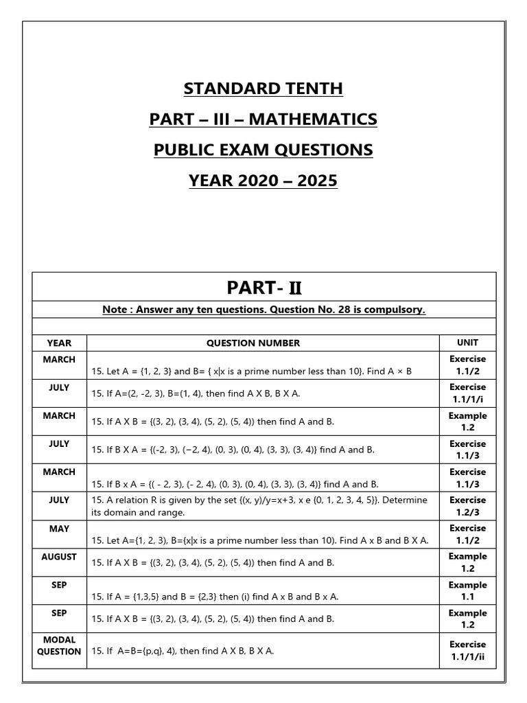 10 Maths 2 Marks Public Exam Questions From Year 2020 To 2025 072713 ...