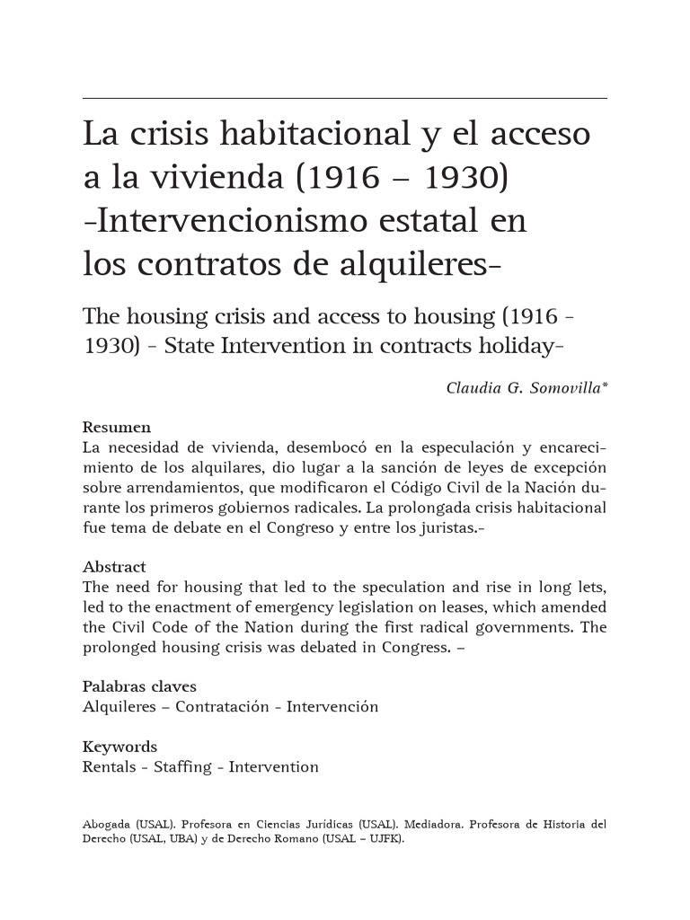 La Crisis Habitacional y El Acceso A La Vivienda (1916 - 1930 ...