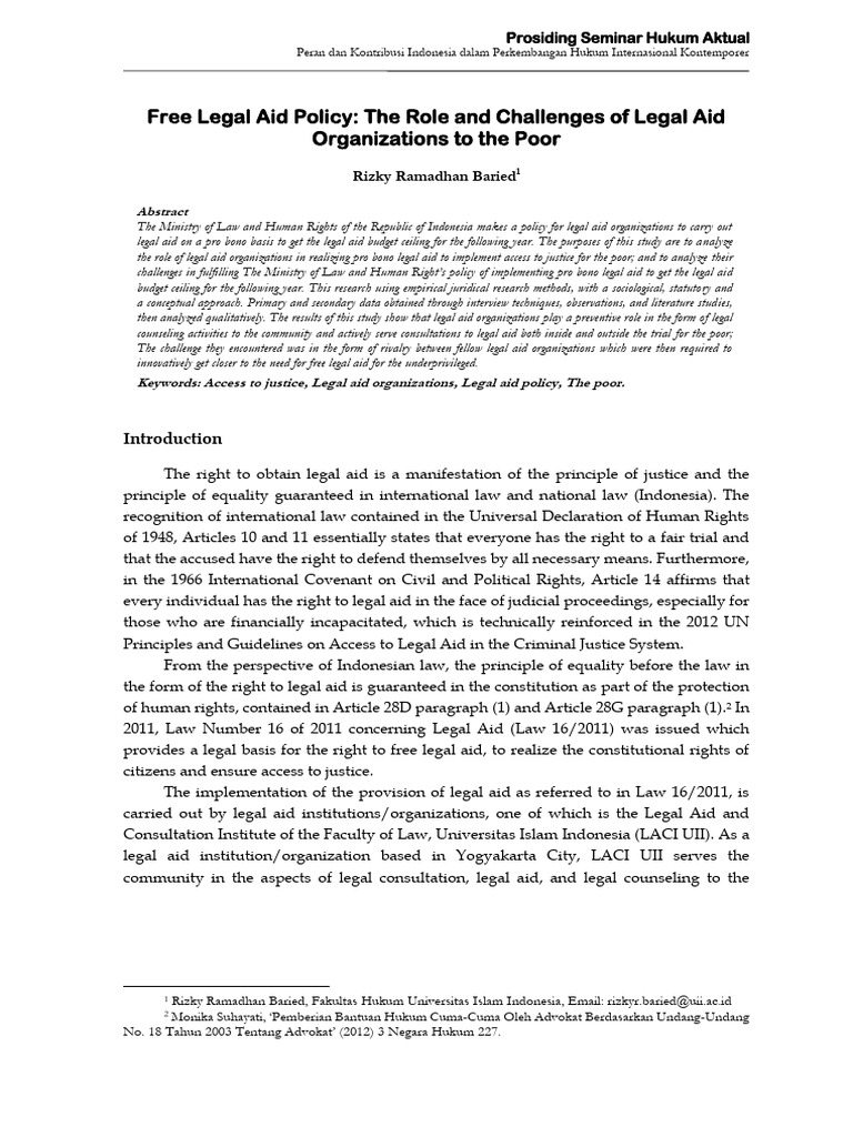 Free Legal Aid Policy: The Role and Challenges of Legal Aid ...