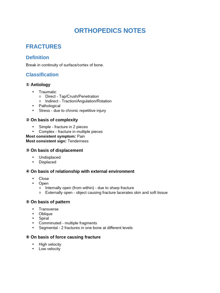 Orthopedics Notes Typed | PDF | Hip | Thumb