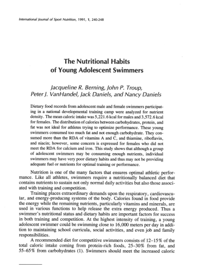 The Nutritional Habits of Young Adolescent Swimmers - Berning1991 | PDF ...