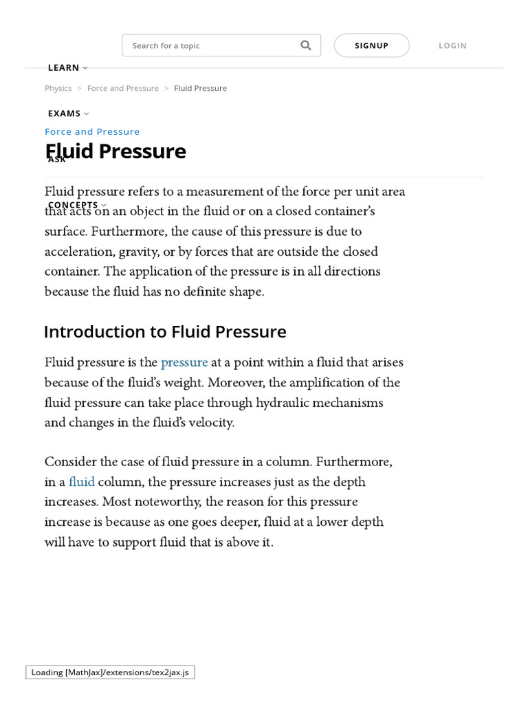 What Is Fluid Pressure - Formula, Types of Fluid Pressure, Factor | PDF ...