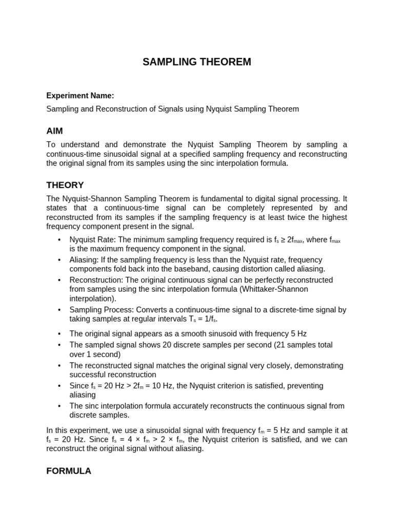 Sampling Theorem Lab Report | PDF