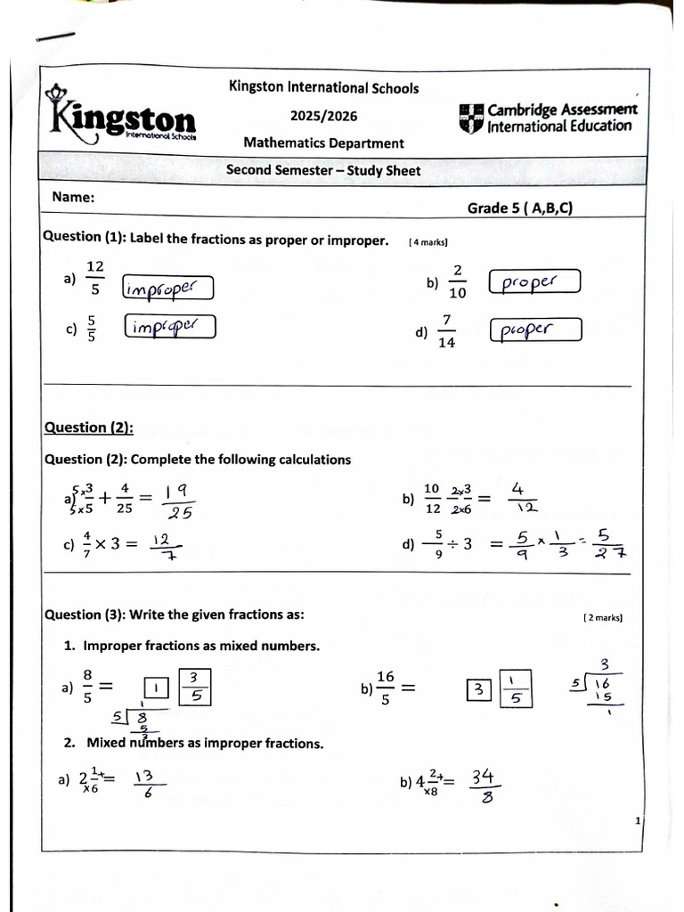 Grade 5 Study Sheet | PDF