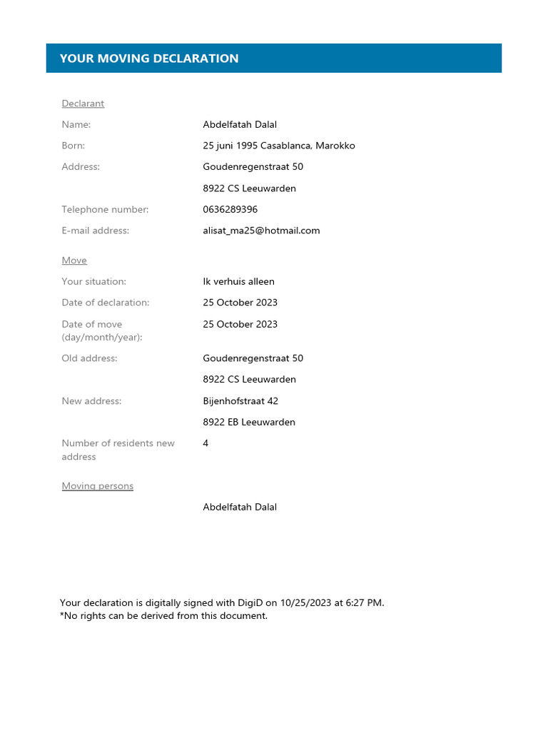 Moving Declaration Form | PDF