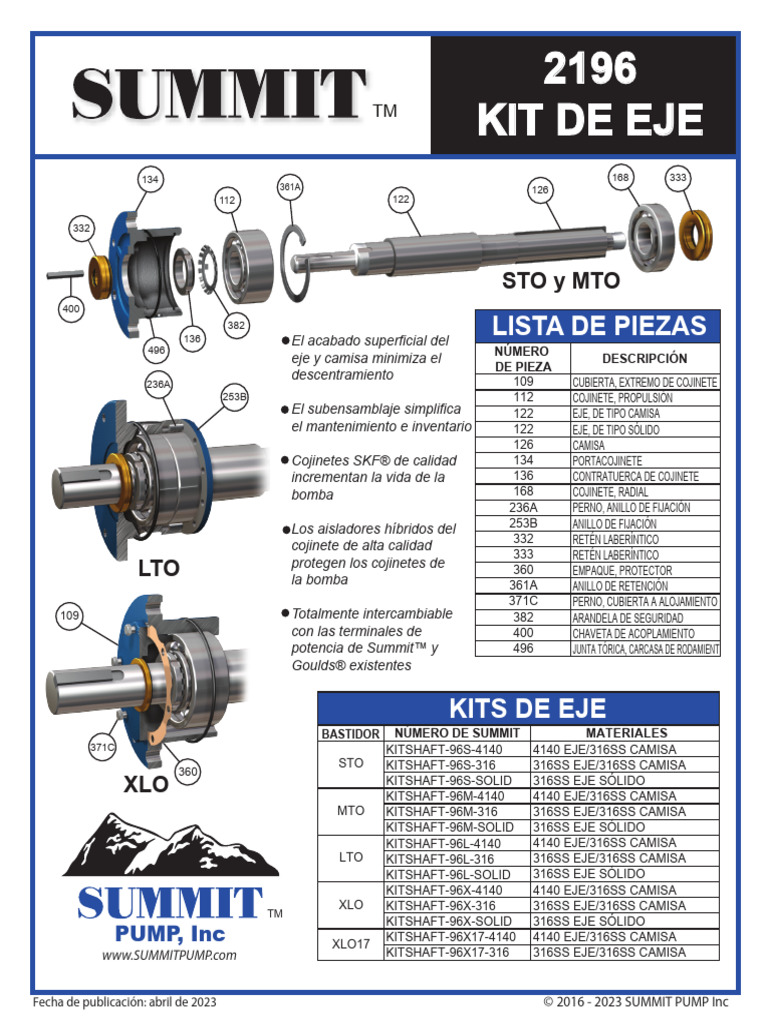Summit 2196 Ansi Pump Shaft Kit Spanish | PDF