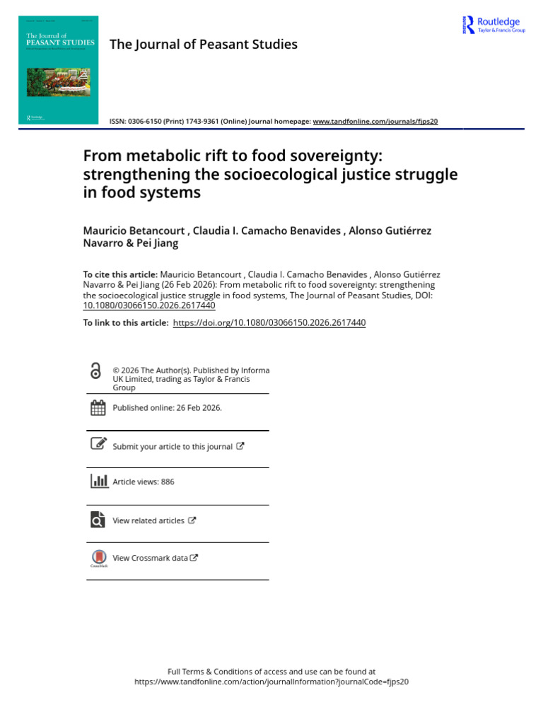 From Metabolic Rift To Food Sovereignty Strengthening The ...