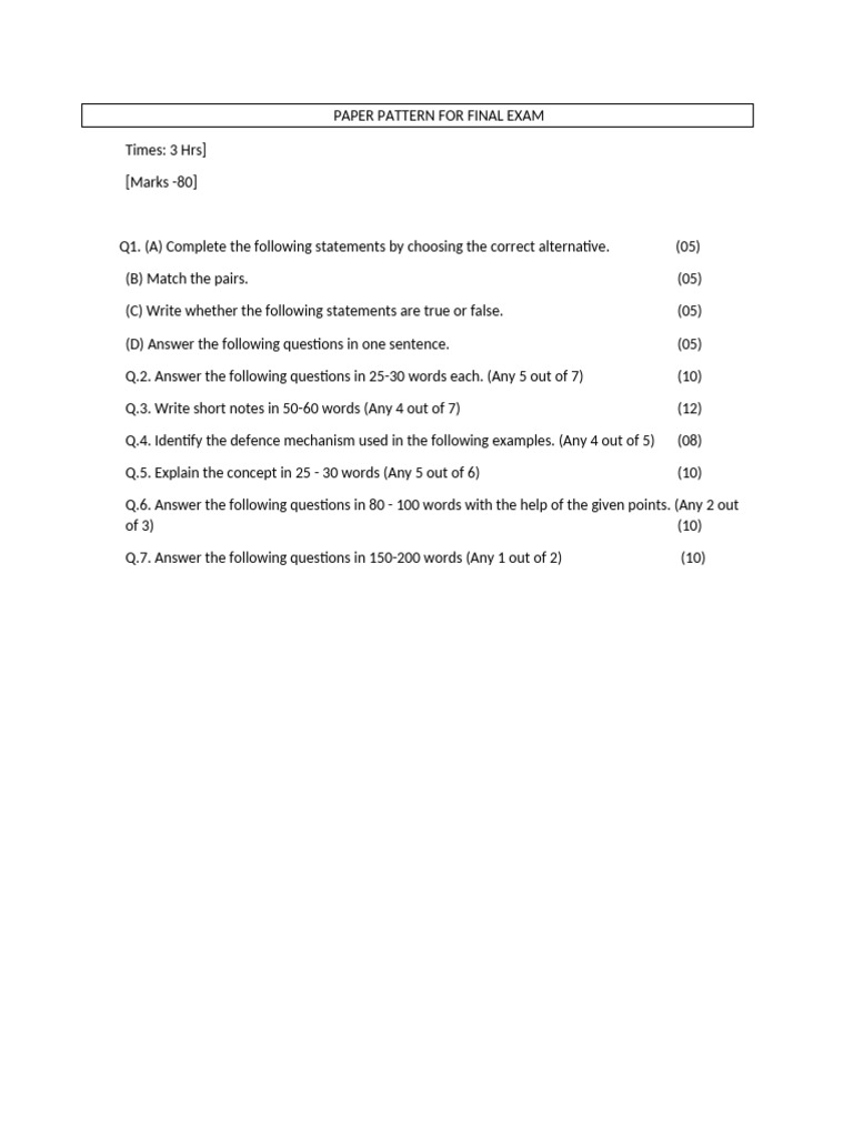 Paper Pattern For Final Exam | PDF