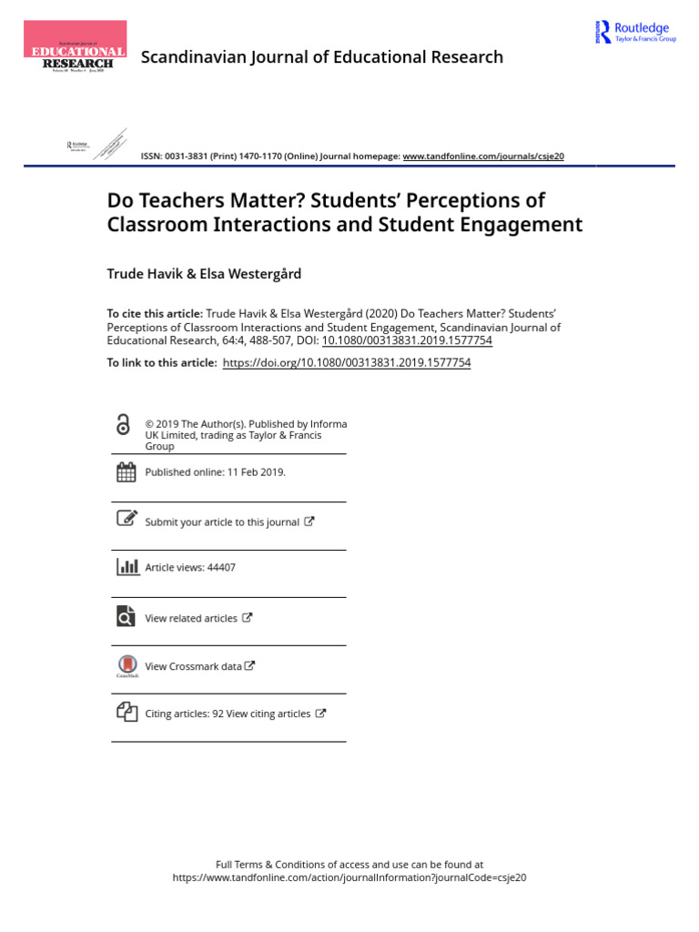 Do Teachers Matter Students Perceptions of Classroom Interactions and ...