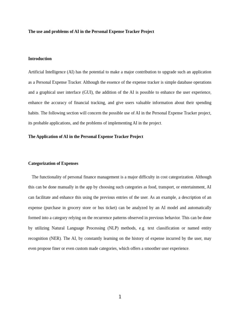 The Use and Problems of AI in The Personal Expense Tracker Project | PDF