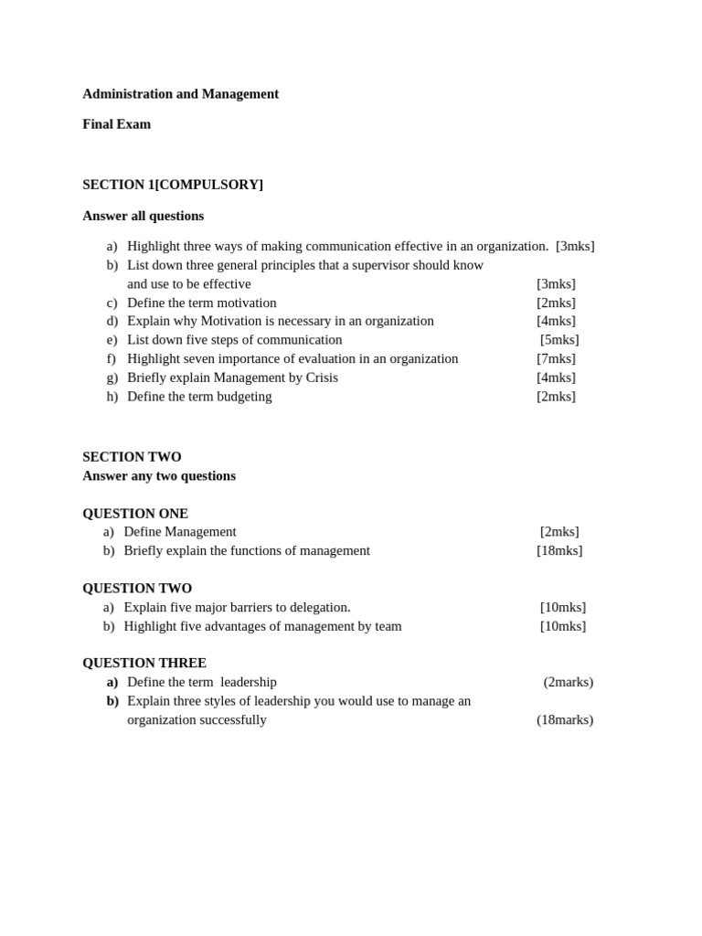 FINAL EXAM Administration and Management | PDF