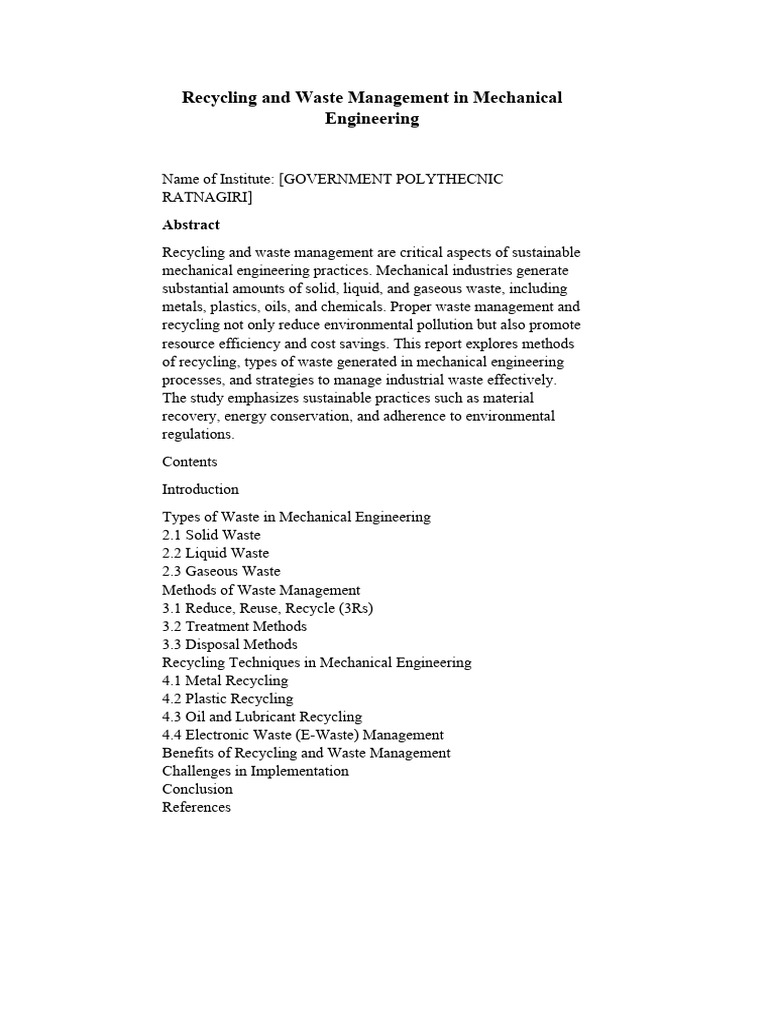 Recycling and Waste Management in Mechanical Engineering | PDF | Waste ...