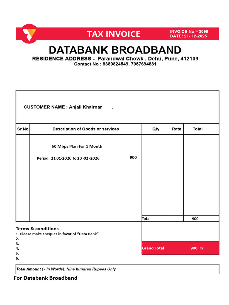 Data Bank Bill Template | PDF