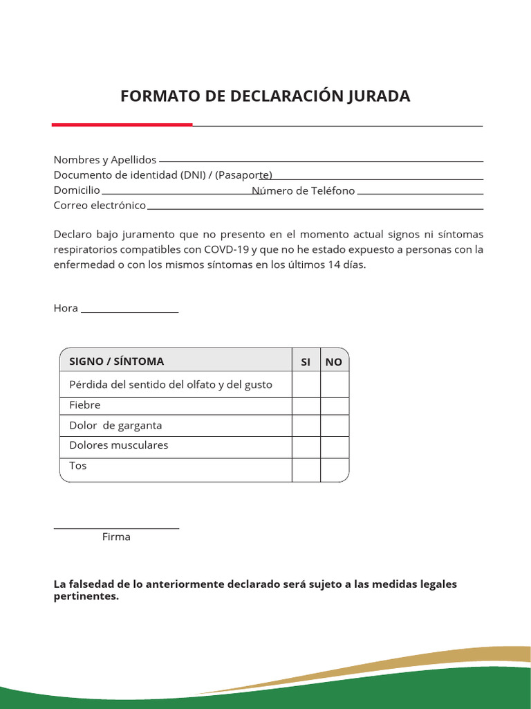 Formato de Declaracion Jurada | PDF