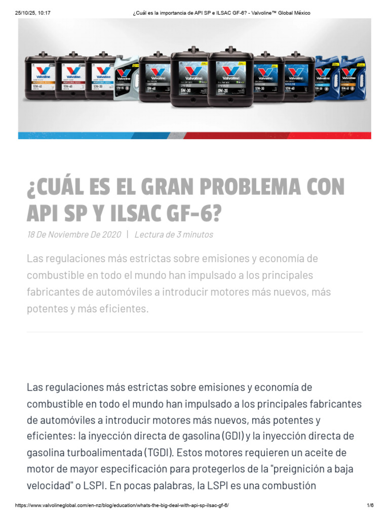 ¿Cuál Es La Importancia de API SP e ILSAC GF-6 - Valvoline™ Global ...