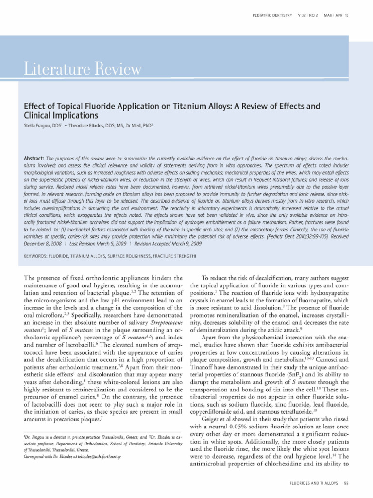Effect of Topical Fluoride Application On Titanium Alloys - A Review of ...