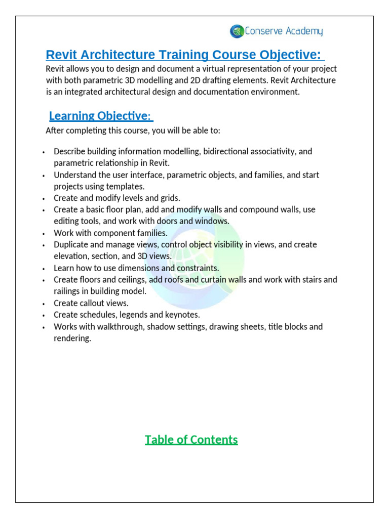 REVIT Architecture Syllabus. | PDF | Autodesk Revit | Design