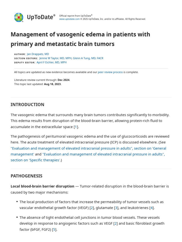 Management of Vasogenic Edema in Patients With Primary and Metastatic ...
