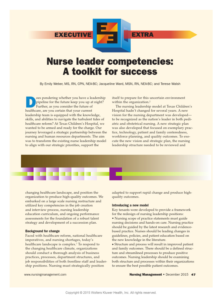 Nurse Leader Competencies A Toolkit For Success.11 | PDF | Nursing ...