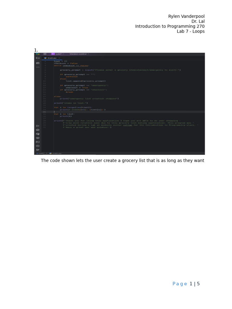? Lab 7 - Loops Rylen Vanderpool | PDF