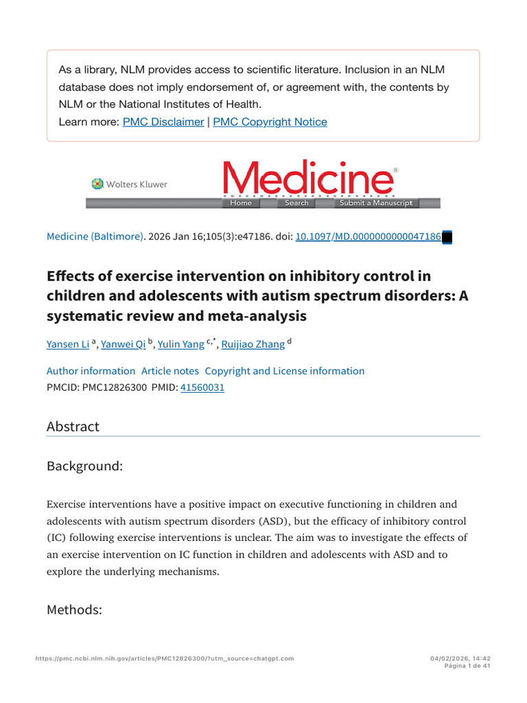 Effects of Exercise Intervention On Inhibitory Control in Children and ...