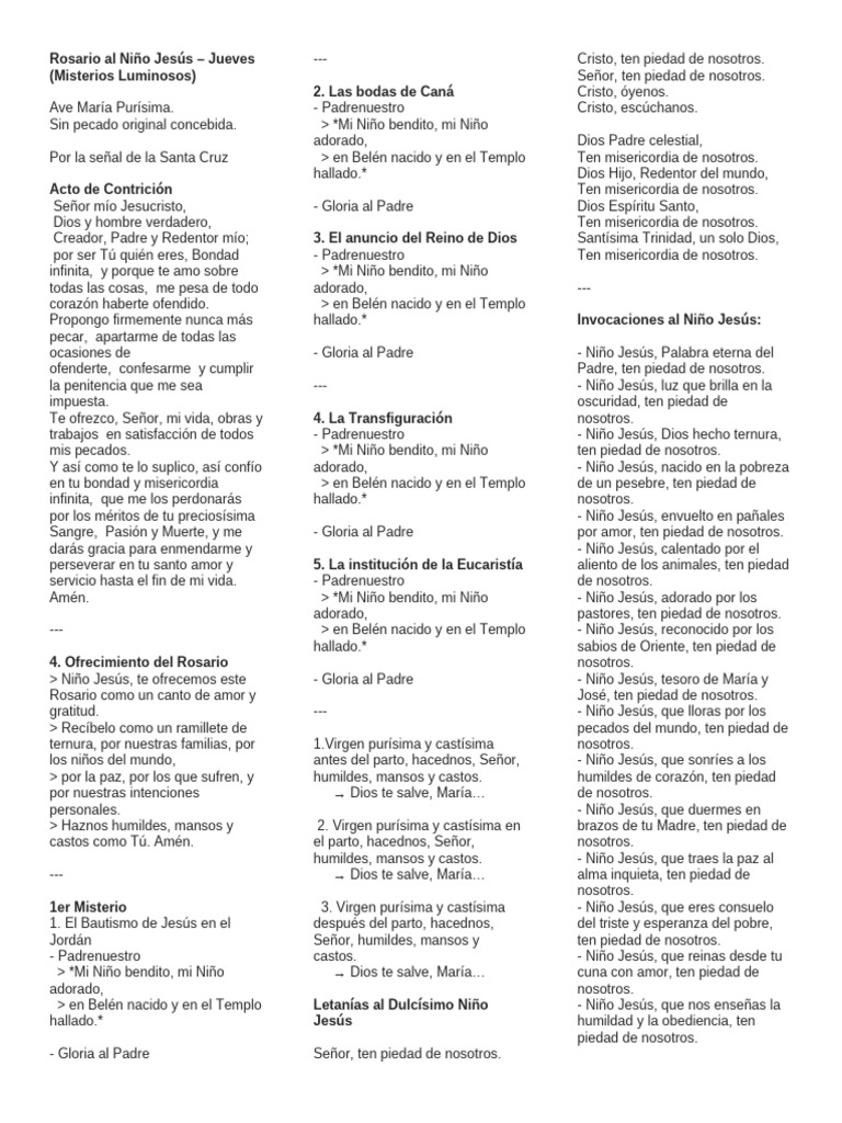 Rosario Al Niño Jesús | PDF | María, madre de Jesús | Creencia ...