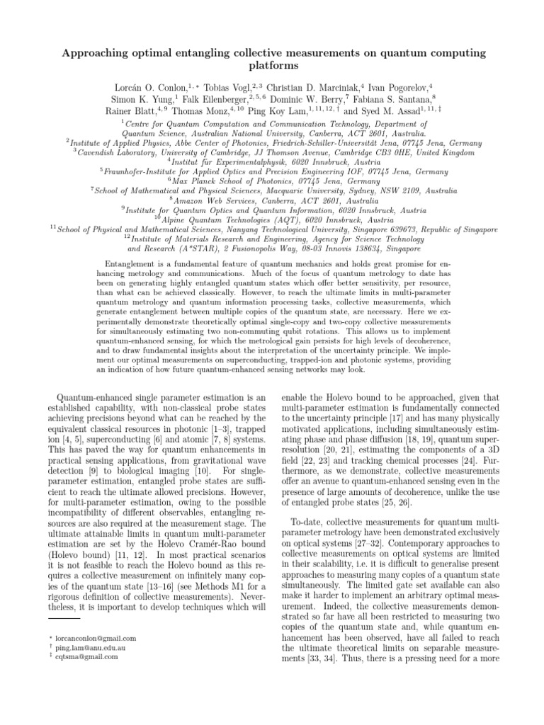 Approaching Optimal Entangling Measurements On Quantum Computing ...