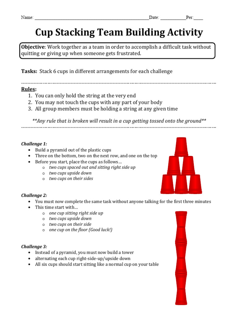 Cup Stacking Activity | PDF