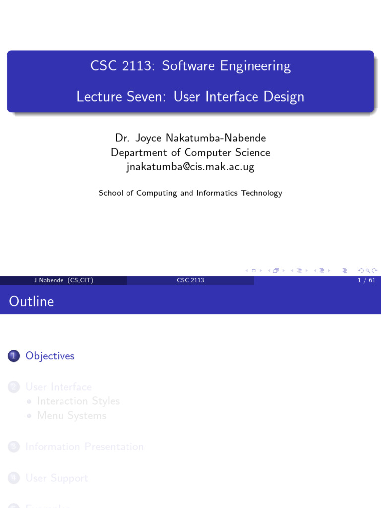 CSC 2113: Software Engineering Lecture Seven: User Interface Design ...