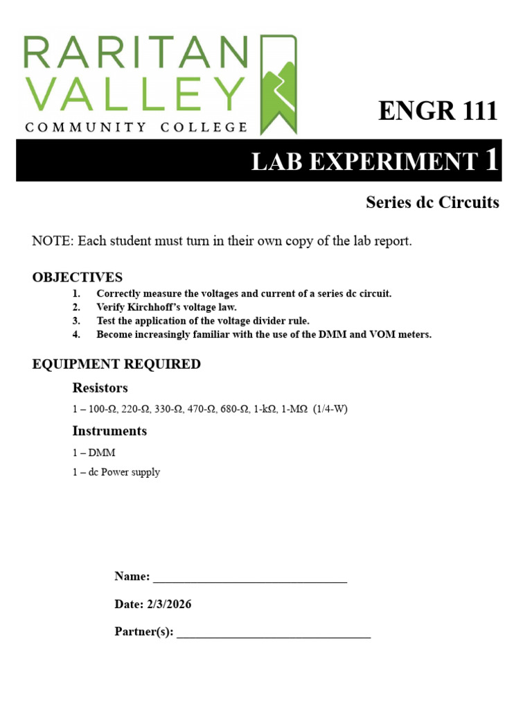 ENGR 111 Lab 1 | PDF | Electrical Network | Resistor